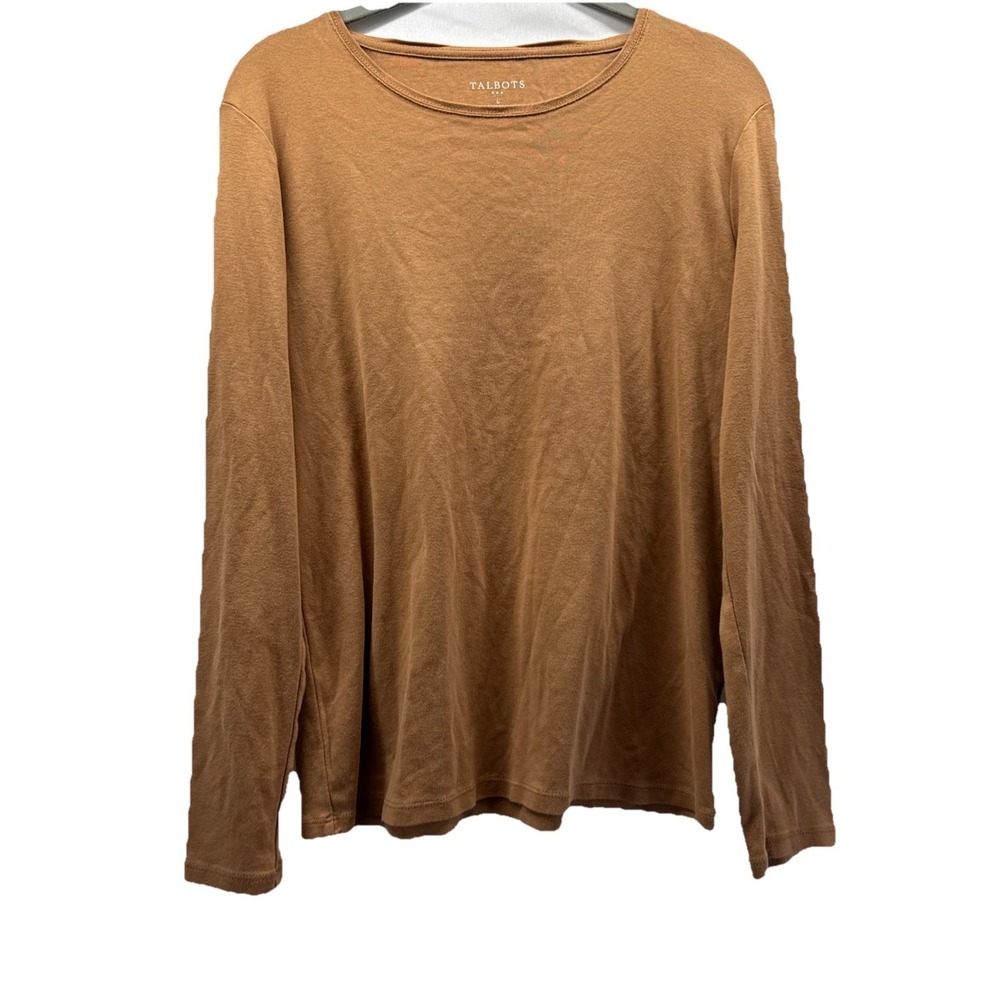 Talbots Women's Top Sz Large Brown 100% Cotton Long Sleeve Pullover Soft Stretch